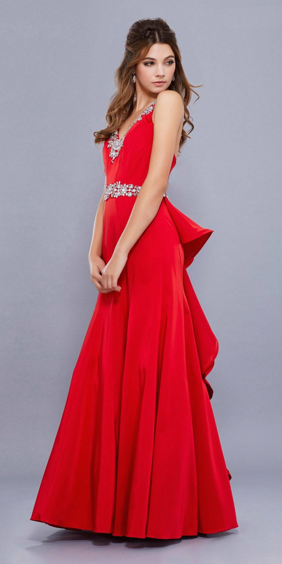 Ruffle Back Long Formal Gown