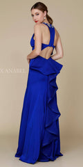 Ruffle Back Long Formal Gown