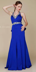 Ruffle Back Long Formal Gown