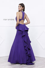 Ruffle Back Long Formal Gown
