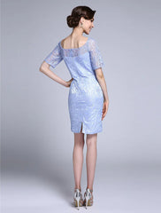 Sheath / Column Mother of the Bride Dress Convertible Dress Scoop Neck Knee Length Satin Lace Half Sleeve No with Lace