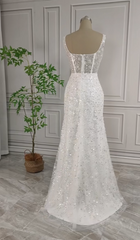 Gorgeous White Glittering Sequin Beaded Sweetheart A-Line Long Prom Dress Party Dress Evening Dress HZ1024