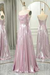A-Line Spaghetti Straps Long Prom Dress With Slit Pure Color