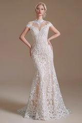 Mermaid White Lace See-Through Open Back Wedding Dress