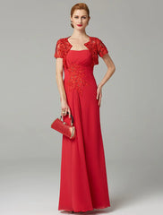 Sheath / Column Mother of the Bride Dress Strapless Floor Length Chiffon Beaded Lace Sleeveless yes with Pleats Beading Split Front