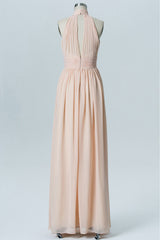 Nude High Halter Keyhole Bridesmaid Dress