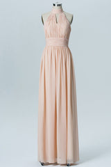 Nude High Halter Keyhole Bridesmaid Dress