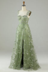 A Line Square Neck Corset Prom Dress with 3D Butterflies Floor Length Charming Evening Party Dress