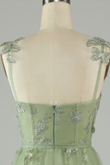A Line Square Neck Corset Prom Dress with 3D Butterflies Floor Length Charming Evening Party Dress