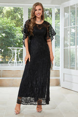 Elegant A Line Round Neck Floor Length Lace Dusty Rose Evening Dress Mother of the Bride Dresses