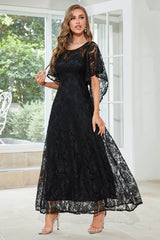 Elegant A Line Round Neck Floor Length Lace Dusty Rose Evening Dress Mother of the Bride Dresses