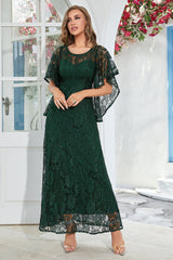 Elegant A Line Round Neck Floor Length Lace Dusty Rose Evening Dress Mother of the Bride Dresses