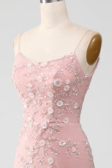 Blush Mermiad Spaghetti Straps Long Prom Dress with Appliques Light Blue With Flowers