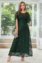Elegant A Line Round Neck Floor Length Lace Dusty Rose Evening Dress Mother of the Bride Dresses