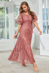 Elegant A Line Round Neck Floor Length Lace Dusty Rose Evening Dress Mother of the Bride Dresses