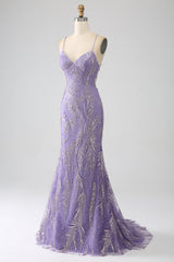 Sparkly Mermaid Spaghetti Straps Long Prom Dress V-neck Sexy Evening Dresses