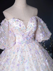 A-Line Sweetheart Neck Tulle Lace Light Purple Long Prom Dress