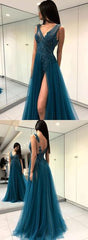 A-line Appliqued Prom Dress Long, Evening Dress, Graduation School Party Gown