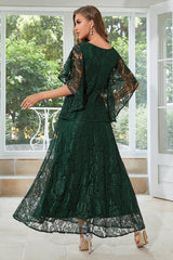 Elegant A Line Round Neck Floor Length Lace Dusty Rose Evening Dress Mother of the Bride Dresses
