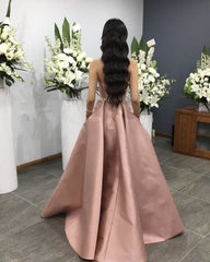 Hollywood Celebrity Style Long Strapless Satin Prom Evening Dresses
