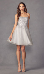 Embroidered-Corset Babydoll Homecoming Dress 860