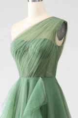 A-Line One-Shoulder Long Tulle Prom Dress Floor Length Beautiful