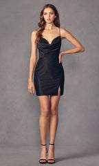 Cowl-Neck Mini Glitter Homecoming Dress 867