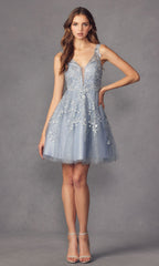 Short Glitter-Floral A-Line Homecoming Dress 871