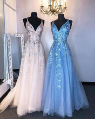 Tulle Long Prom Dress with Appliques and Beading,Prom Dresses,Pageant Dress