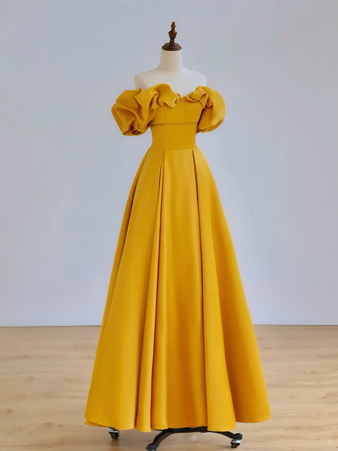 A-Line Off Shoulder Yellow Long Prom Dress, Yellow Long Graduation Dress