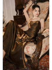 Mermaid Spaghetti Straps Brown Long formal dresses Bridesmaid Dresses evening gown Prom Dress