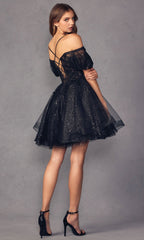 Puff-Sleeve Short A-Line Shimmer Prom Dress 886