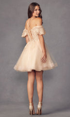 Puff-Sleeve Short A-Line Shimmer Prom Dress 886