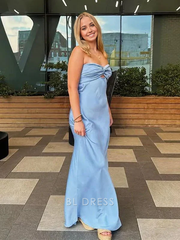 Mermaid Strapless Blue formal dresses Bridesmaid Dresses evening gown Prom Dress
