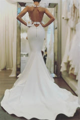 Elegant Mermaid Sleeveless Wedding Dresses | Open Back Lace Wedding Dress Online