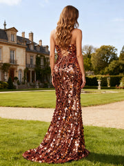 Dazzling Full-Sequin Mermaid Gown with Sweep Train Rose Gold
