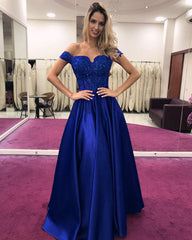 Lace Beaded Corset Prom Satin Dresses Off Shoulder Formal Gowns