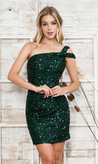 One-Shoulder Short Sequin Homecoming Dress 8934