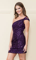 One-Shoulder Short Sequin Homecoming Dress 8934