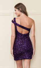 One-Shoulder Short Sequin Homecoming Dress 8934