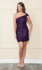 One-Shoulder Short Sequin Homecoming Dress 8934