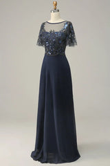 A-line Appliques Sequin Mother of Bride Dress