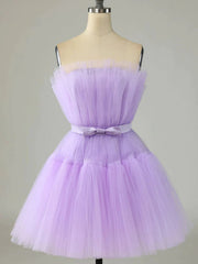 Purple tulle short prom dress purple formal homecoming dress