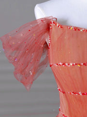 Aline Off Shoulder Long Prom Dresses, Red Formal Graduation Dress With Beading sequin