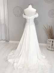 Off Shoulder Flowers Long Wedding Dress White Beach Wedding Dress