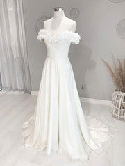 Off Shoulder Flowers Long Wedding Dress White Beach Wedding Dress