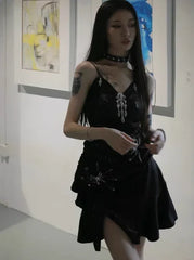 Sparkling Black Sequin Spaghetti Strap Design 16th Birthday Party Dress Homecoming Dress HZ1024