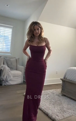 Sheath Spaghetti Straps Charming Burgundy formal dresses Bridesmaid Dresses evening gown Prom Dress