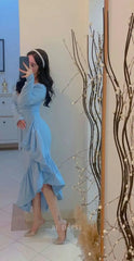 Mermaid Elegant V Neck Blue formal dresses Bridesmaid Dresses evening gown Prom Dress
