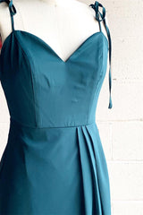 Turquoise stropdas riemen gedrapeerde midi bruidsmeisje jurk
